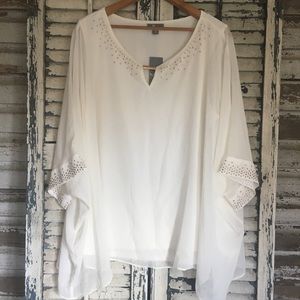 JM COLLECTION Gilded Glamour sheer gold studded top XXL